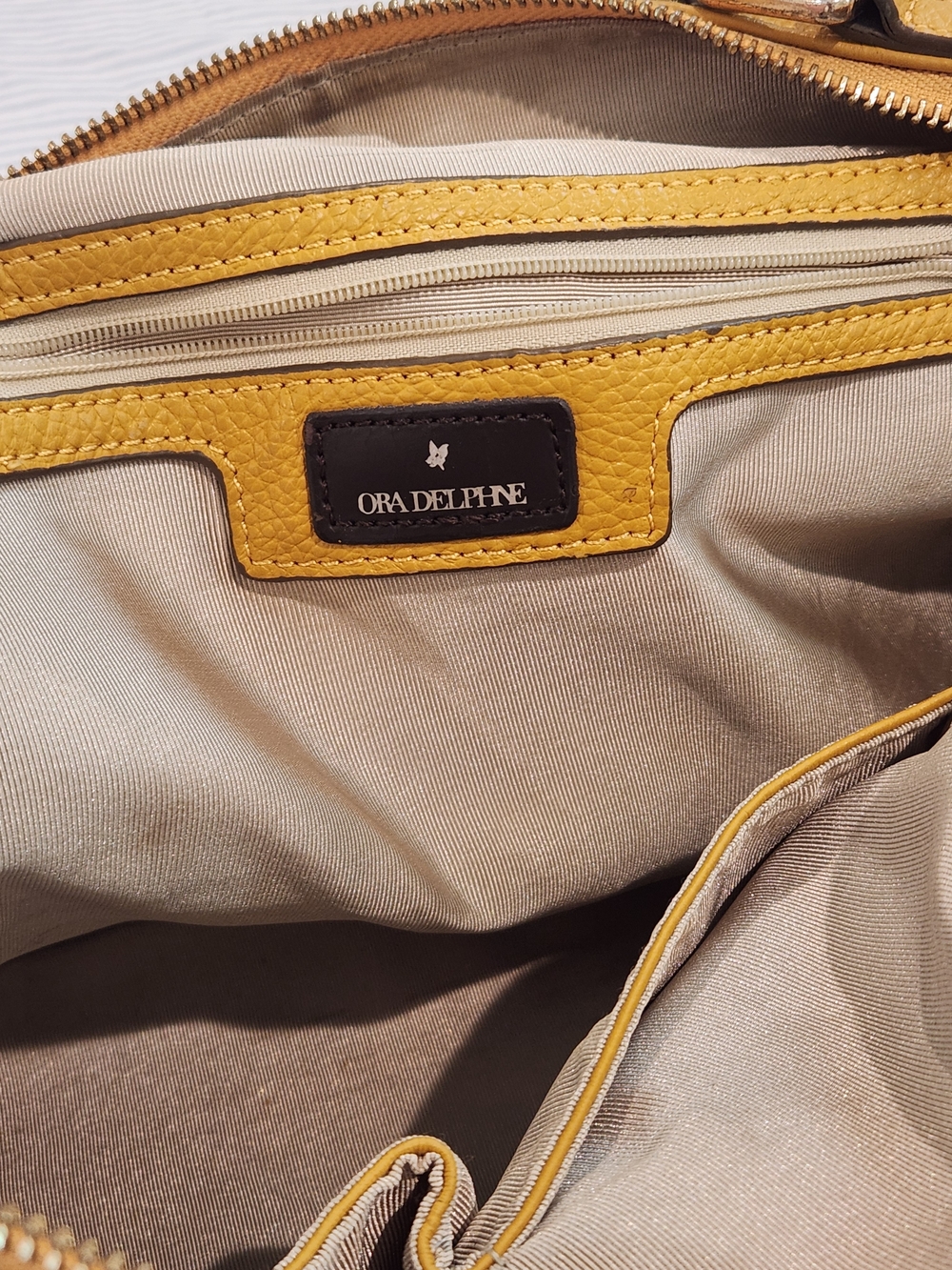 Ora Delphine Mustard Yellow Leather Tote Satchel - Picture 10 of 12